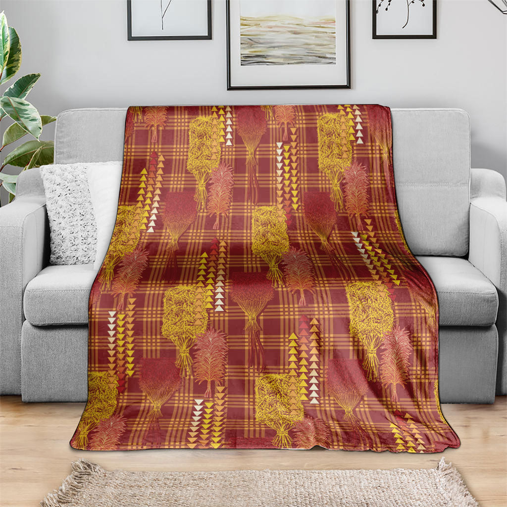 Aloha Hawaii Vintage Kahili Pa'a Lima Blanket Palaka Print Hilo Royal Red-Yellow