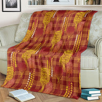 Aloha Hawaii Vintage Kahili Pa'a Lima Blanket Palaka Print Hilo Royal Red-Yellow