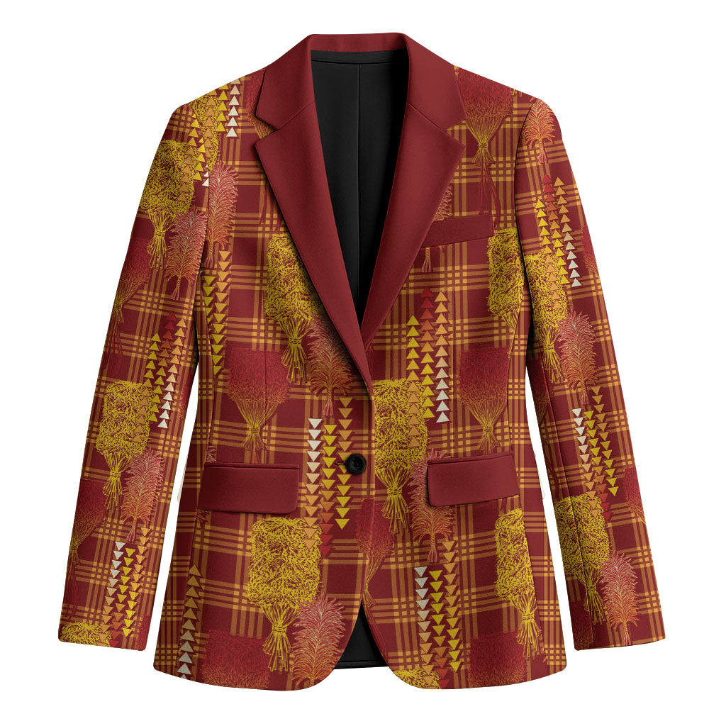 Aloha Hawaii Vintage Kahili Pa'a Lima Blazer Palaka Print Hilo Royal Red-Yellow LT7 Unisex Red - Polynesian Pride