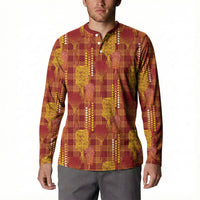 Aloha Hawaii Vintage Kahili Pa'a Lima Button Sweatshirt Palaka Print Hilo Royal Red-Yellow