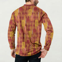 Aloha Hawaii Vintage Kahili Pa'a Lima Button Sweatshirt Palaka Print Hilo Royal Red-Yellow