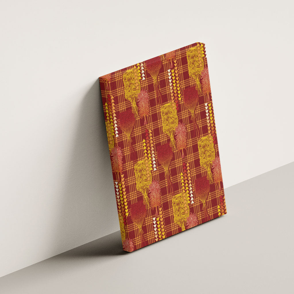 Aloha Hawaii Vintage Kahili Pa'a Lima Canvas Wall Art Palaka Print Hilo Royal Red-Yellow