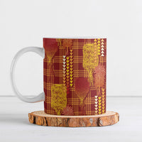 Aloha Hawaii Vintage Kahili Pa'a Lima Ceramic Mug Palaka Print Hilo Royal Red-Yellow