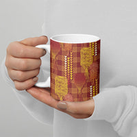 Aloha Hawaii Vintage Kahili Pa'a Lima Ceramic Mug Palaka Print Hilo Royal Red-Yellow