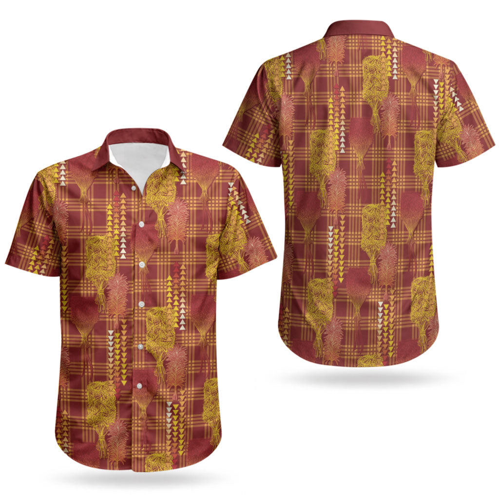 Aloha Hawaii Vintage Kahili Pa'a Lima Couples Matching Mermaid Dress and Hawaiian Shirt Palaka Print Hilo Royal Red-Yellow