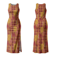 Aloha Hawaii Vintage Kahili Pa'a Lima Couples Matching Tank Maxi Dress and Hawaiian Shirt Palaka Print Hilo Royal Red-Yellow