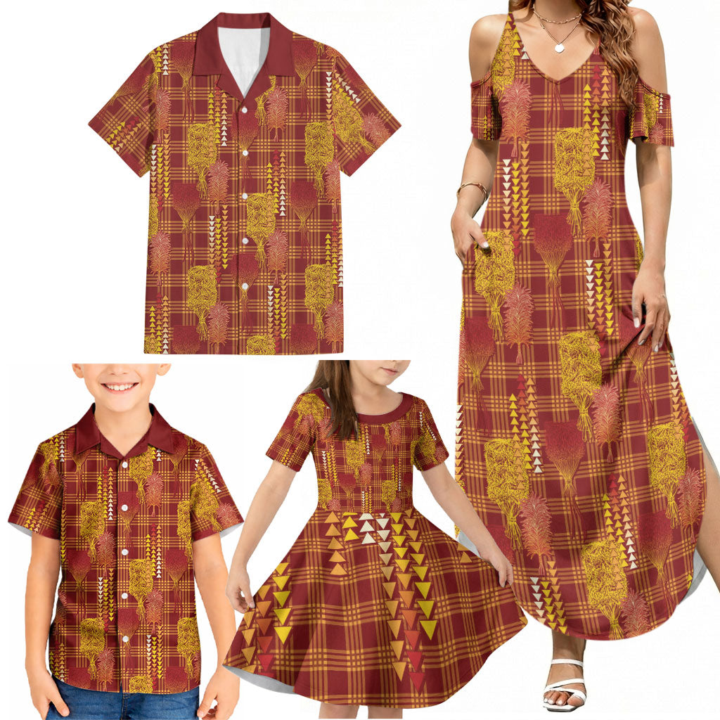 Aloha Hawaii Vintage Kahili Pa'a Lima Family Matching Summer Maxi Dress and Hawaiian Shirt Palaka Print Hilo Royal Red-Yellow LT7 - Polynesian Pride