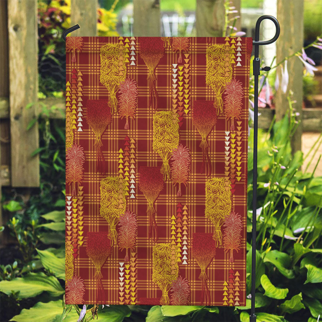 Aloha Hawaii Vintage Kahili Pa'a Lima Garden Flag Palaka Print Hilo Royal Red-Yellow