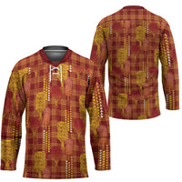 Aloha Hawaii Vintage Kahili Pa'a Lima Hockey Jersey Palaka Print Hilo Royal Red-Yellow