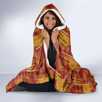 Aloha Hawaii Vintage Kahili Pa'a Lima Hooded Blanket Palaka Print Hilo Royal Red-Yellow