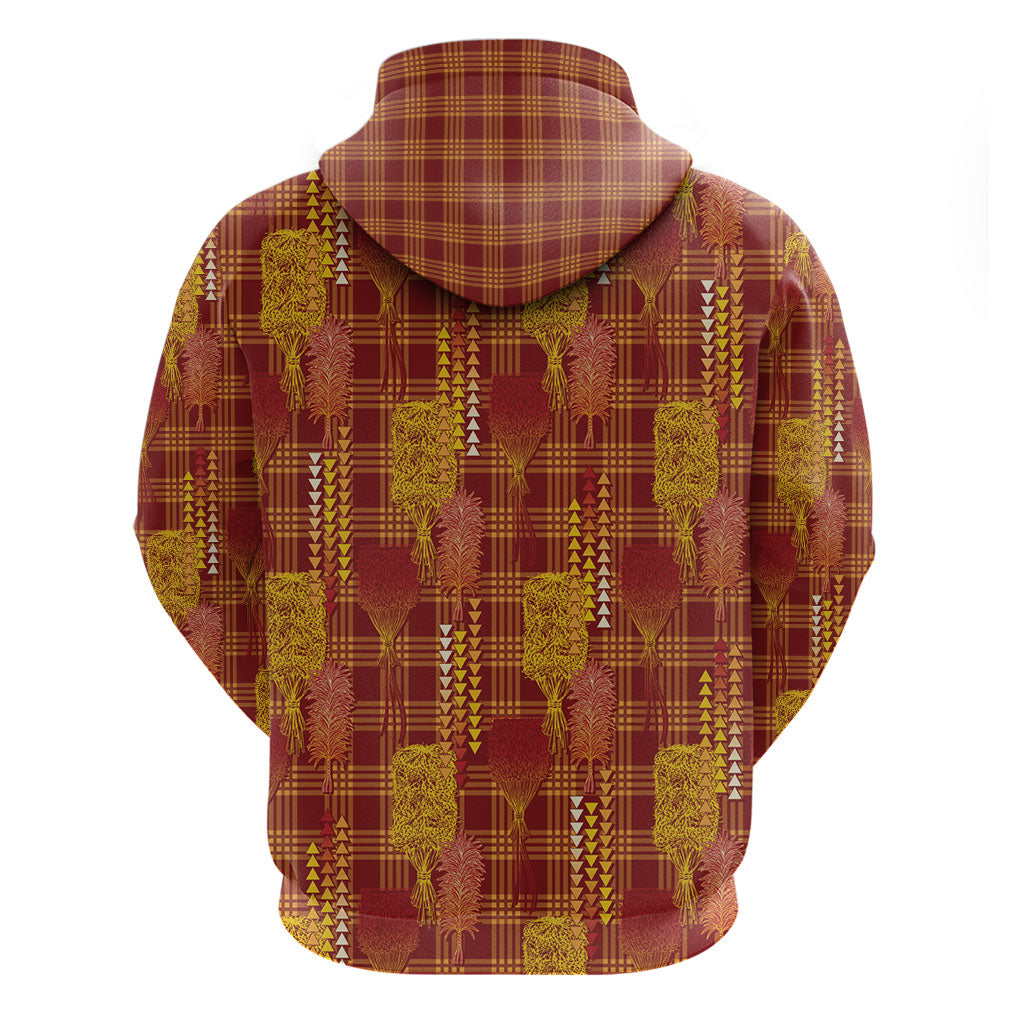 Aloha Hawaii Vintage Kahili Pa'a Lima Hoodie Palaka Print Hilo Royal Red-Yellow