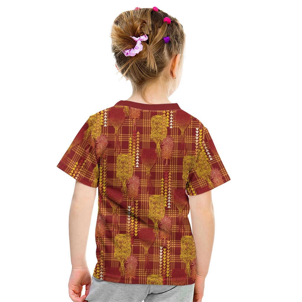 Aloha Hawaii Vintage Kahili Pa'a Lima Kid T Shirt Palaka Print Hilo Royal Red-Yellow