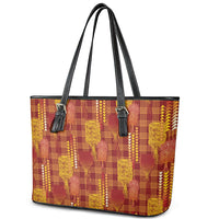 Aloha Hawaii Vintage Kahili Pa'a Lima Leather Tote Bag Palaka Print Hilo Royal Red-Yellow