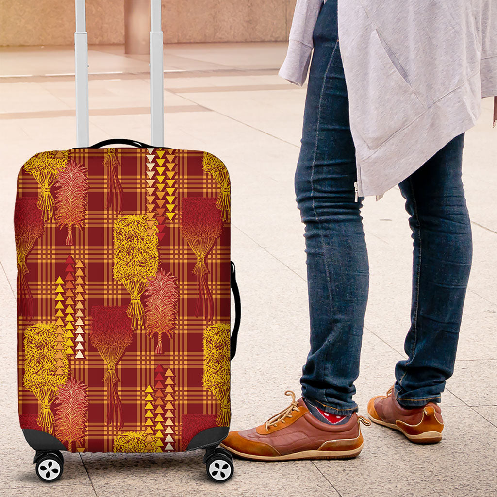 Aloha Hawaii Vintage Kahili Pa'a Lima Luggage Cover Palaka Print Hilo Royal Red-Yellow LT7 Red - Polynesian Pride