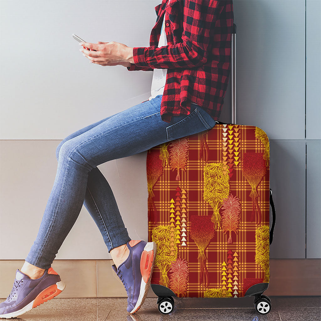 Aloha Hawaii Vintage Kahili Pa'a Lima Luggage Cover Palaka Print Hilo Royal Red-Yellow