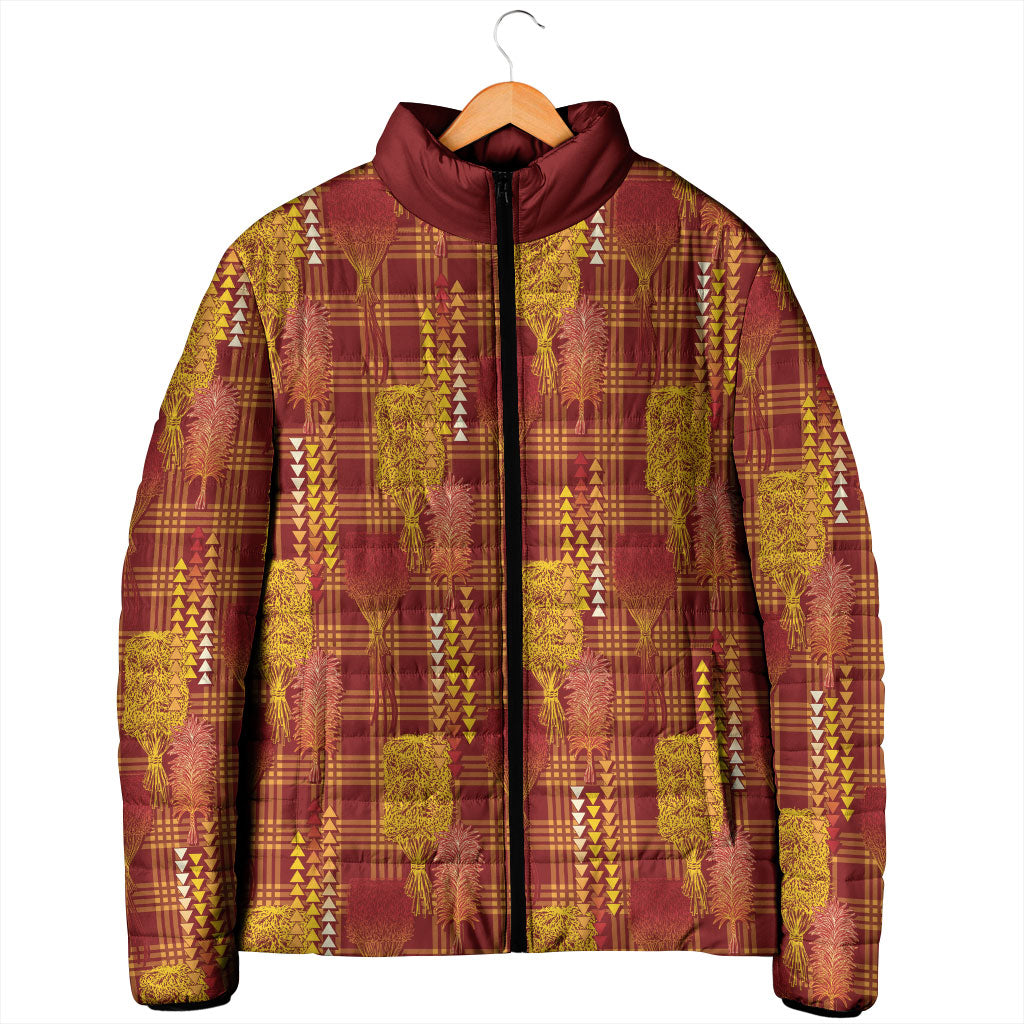 Aloha Hawaii Vintage Kahili Pa'a Lima Padded Jacket Palaka Print Hilo Royal Red-Yellow