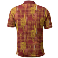 Aloha Hawaii Vintage Kahili Pa'a Lima Polo Shirt Palaka Print Hilo Royal Red-Yellow