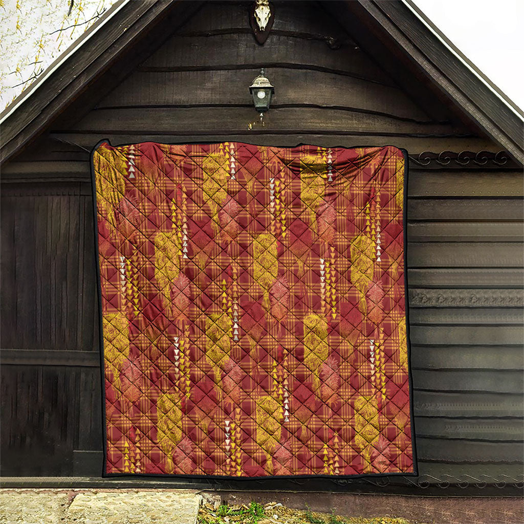 Aloha Hawaii Vintage Kahili Pa'a Lima Quilt Palaka Print Hilo Royal Red-Yellow