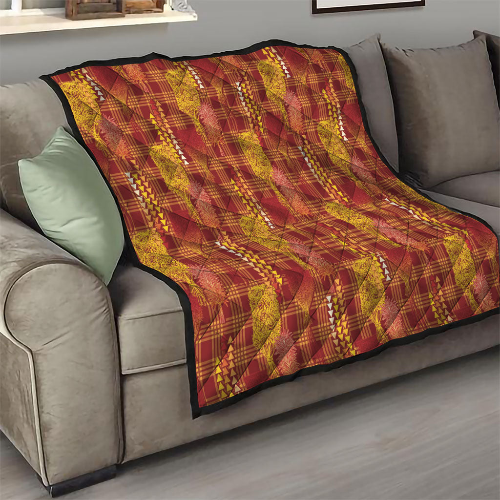 Aloha Hawaii Vintage Kahili Pa'a Lima Quilt Palaka Print Hilo Royal Red-Yellow