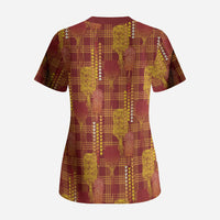 Aloha Hawaii Vintage Kahili Pa'a Lima Scrub Top Palaka Print Hilo Royal Red-Yellow