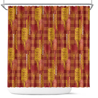 Aloha Hawaii Vintage Kahili Pa'a Lima Shower Curtain Palaka Print Hilo Royal Red-Yellow