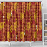 Aloha Hawaii Vintage Kahili Pa'a Lima Shower Curtain Palaka Print Hilo Royal Red-Yellow