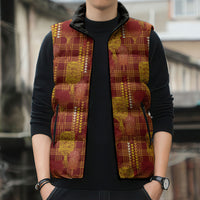 Aloha Hawaii Vintage Kahili Pa'a Lima Sleeveless Puffer Jacket Palaka Print Hilo Royal Red-Yellow