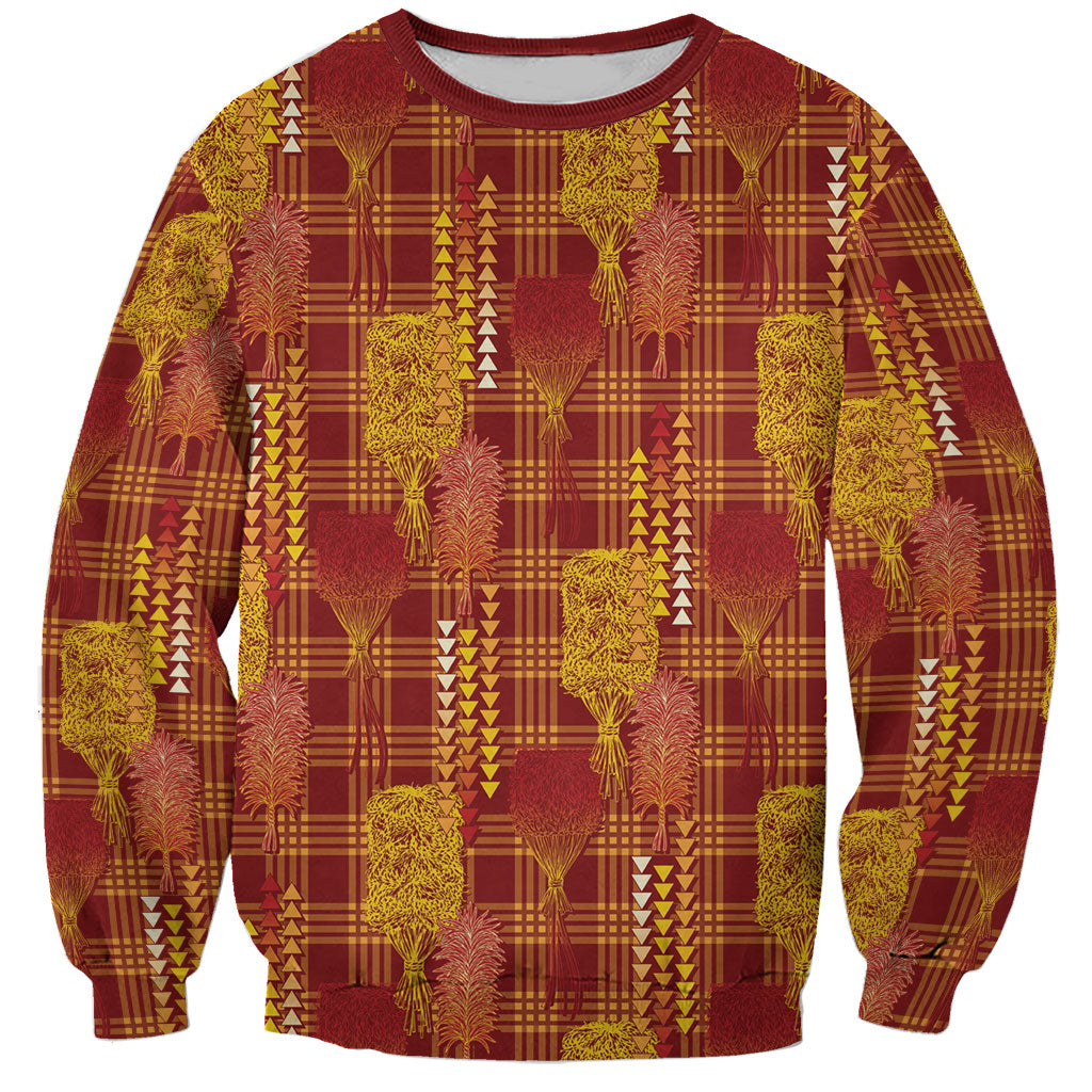 Aloha Hawaii Vintage Kahili Pa'a Lima Sweatshirt Palaka Print Hilo Royal Red-Yellow LT7 Unisex Red - Polynesian Pride