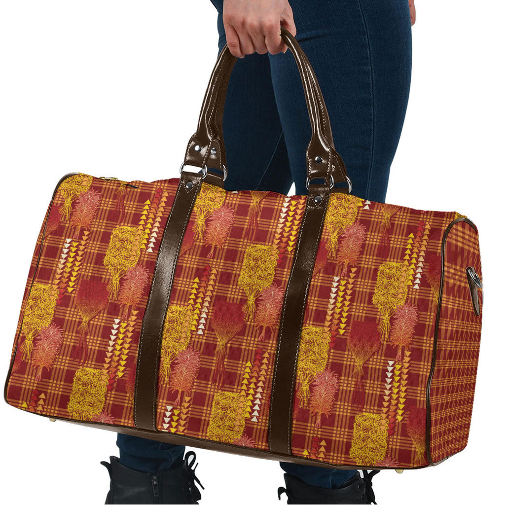 Aloha Hawaii Vintage Kahili Pa'a Lima Travel Bag Palaka Print Hilo Royal Red-Yellow