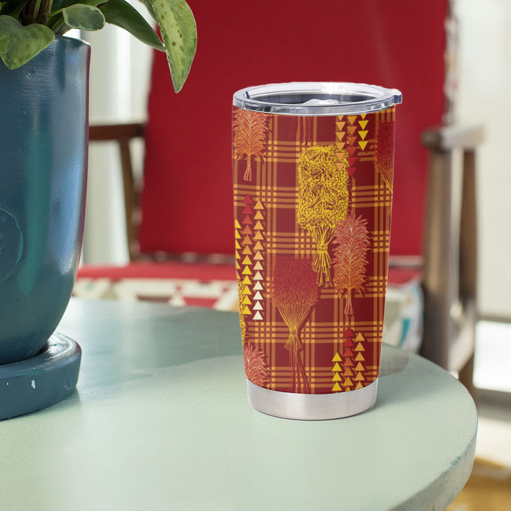 Aloha Hawaii Vintage Kahili Pa'a Lima Tumbler Cup Palaka Print Hilo Royal Red-Yellow