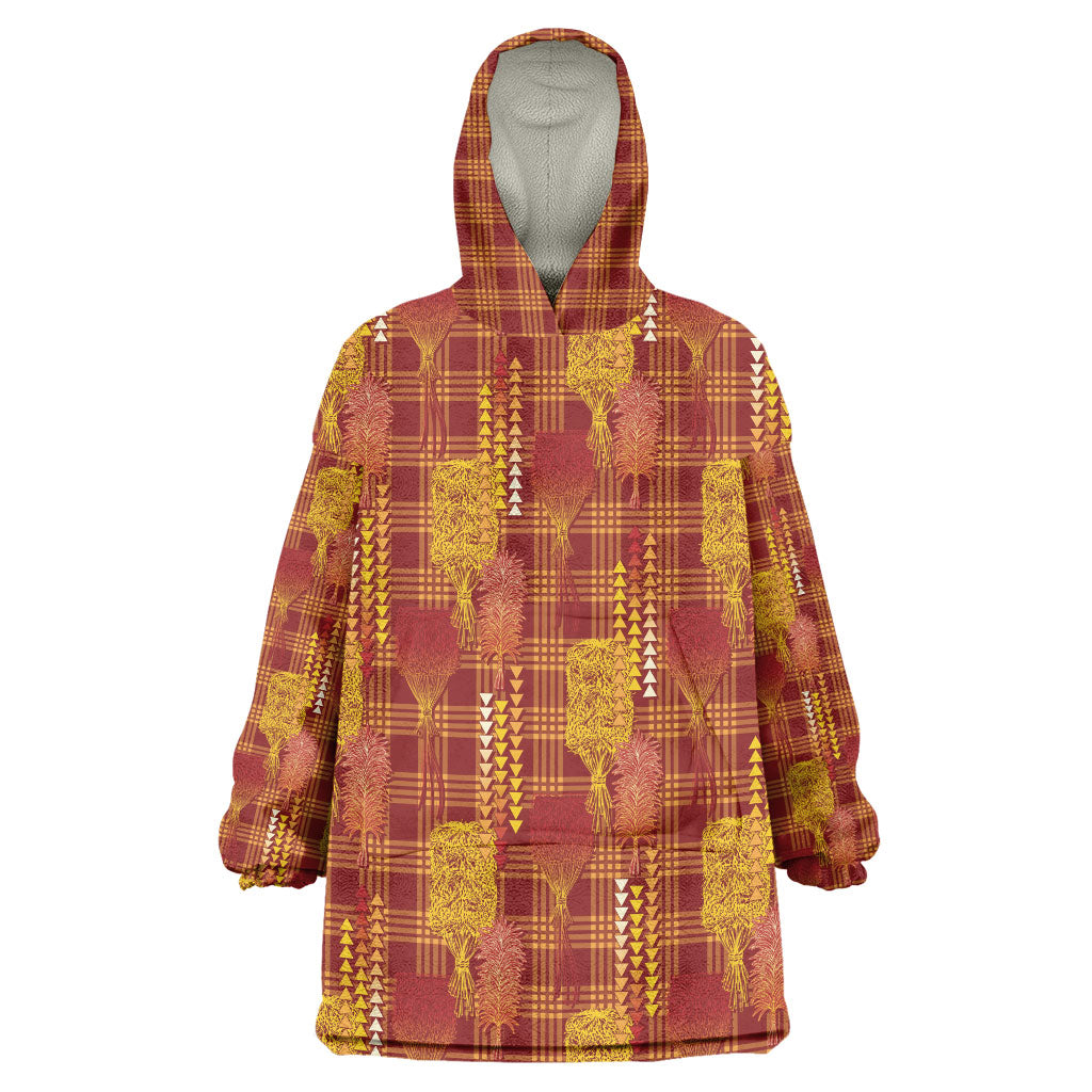 Aloha Hawaii Vintage Kahili Pa'a Lima Wearable Blanket Hoodie Palaka Print Hilo Royal Red-Yellow
