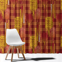 Aloha Hawaii Vintage Kahili Pa'a Lima Window Curtain Palaka Print Hilo Royal Red-Yellow