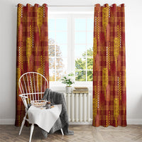 Aloha Hawaii Vintage Kahili Pa'a Lima Window Curtain Palaka Print Hilo Royal Red-Yellow
