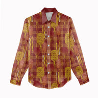 Aloha Hawaii Vintage Kahili Pa'a Lima Women Casual Shirt Palaka Print Hilo Royal Red-Yellow