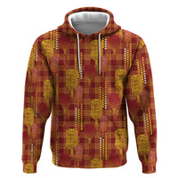 Aloha Hawaii Vintage Kahili Pa'a Lima Zip Hoodie Palaka Print Hilo Royal Red-Yellow
