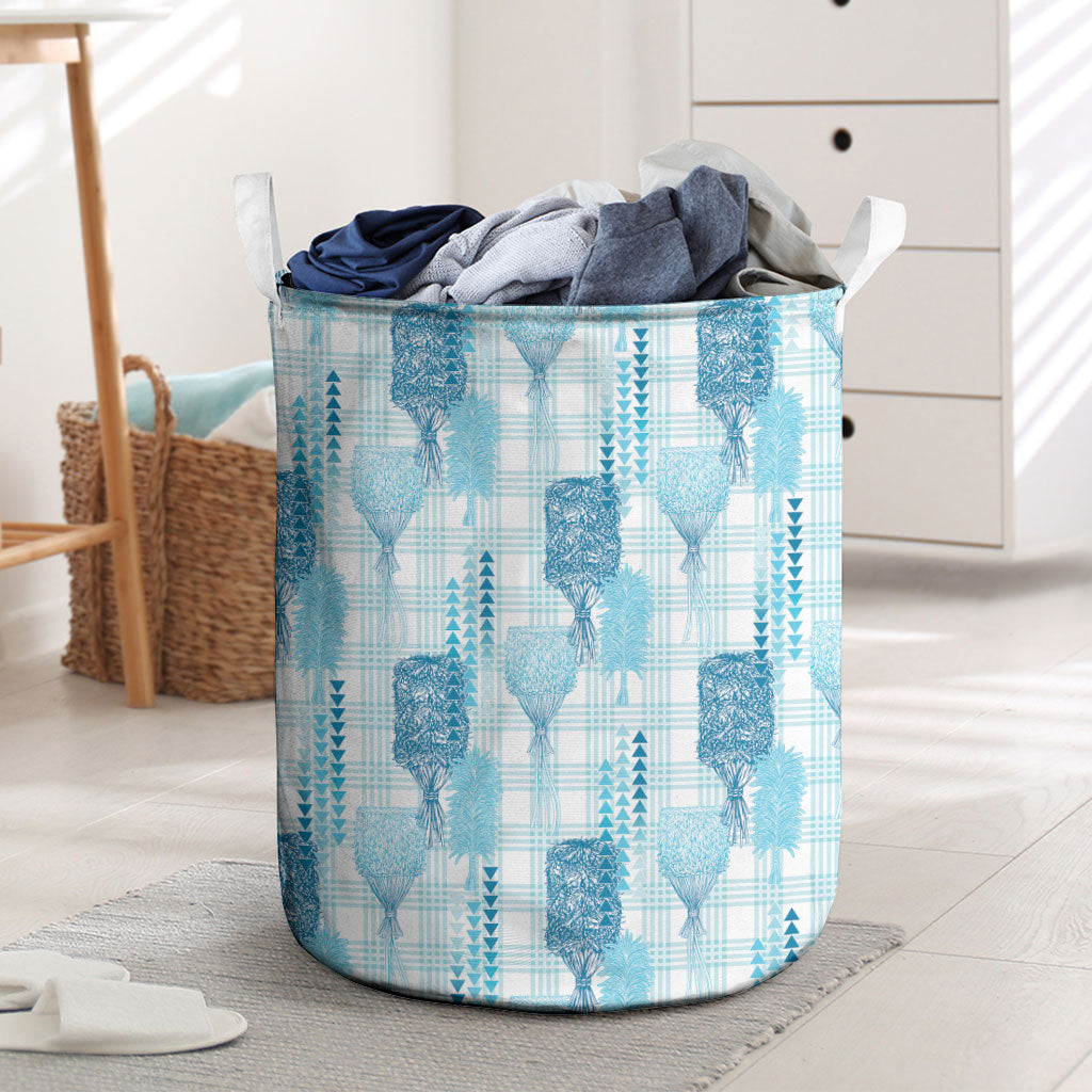 Aloha Hawaii Vintage Kahili Pa'a Lima Laundry Basket Palaka Print Oceanic Turquoise