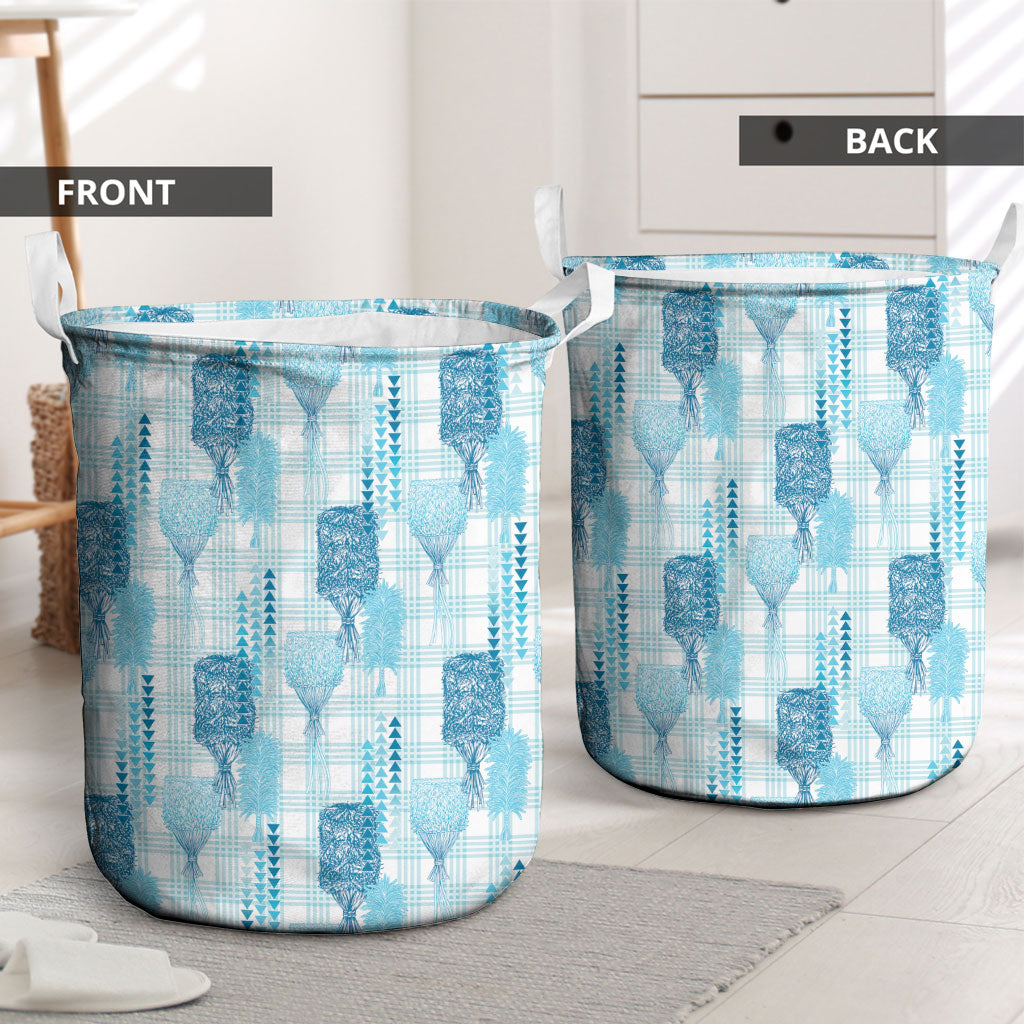 Aloha Hawaii Vintage Kahili Pa'a Lima Laundry Basket Palaka Print Oceanic Turquoise