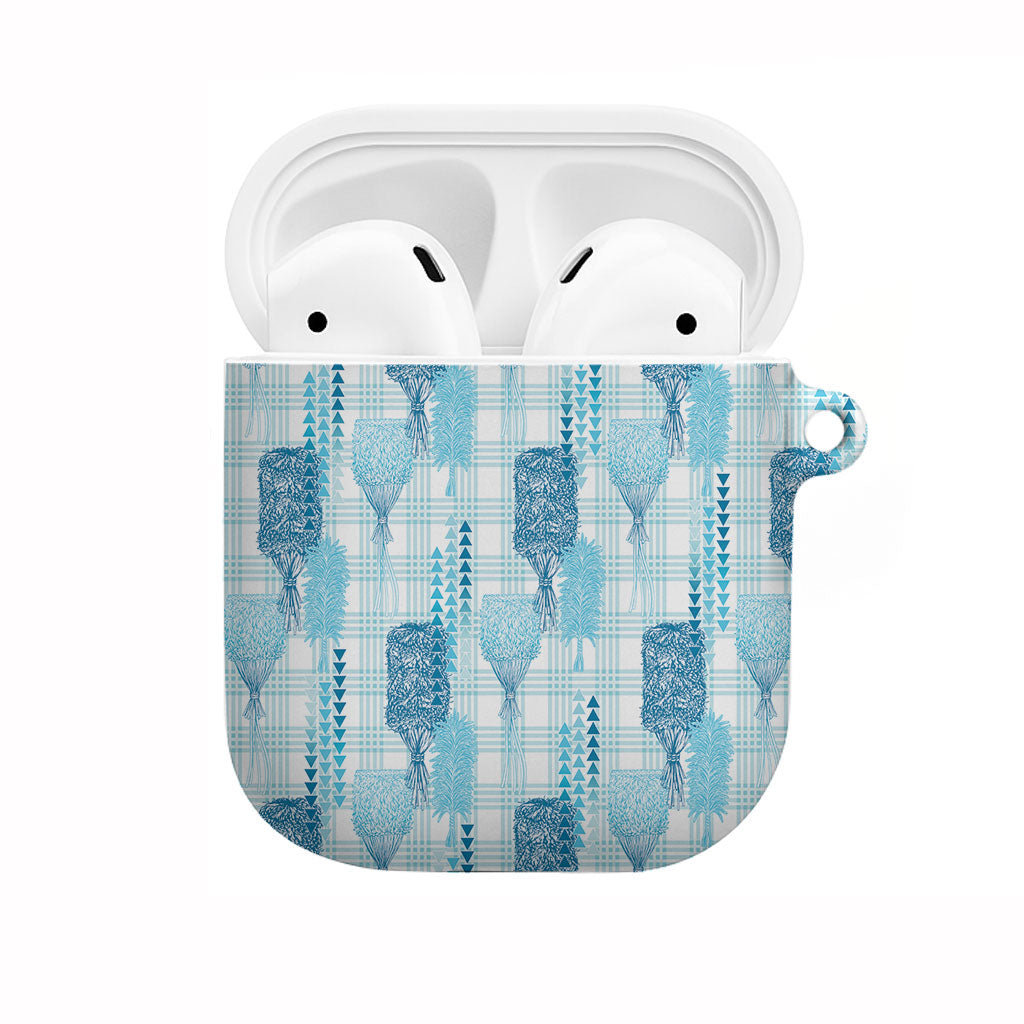 Aloha Hawaii Vintage Kahili Pa'a Lima AirPods Case Palaka Print Oceanic Turquoise