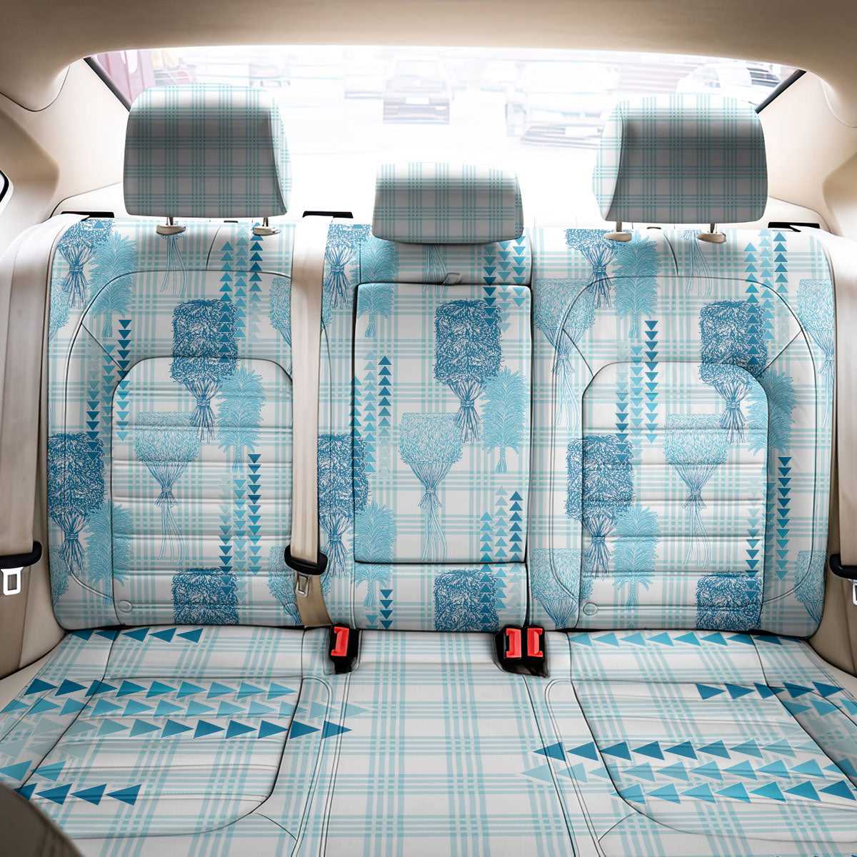 Aloha Hawaii Vintage Kahili Pa'a Lima Back Car Seat Cover Palaka Print Oceanic Turquoise