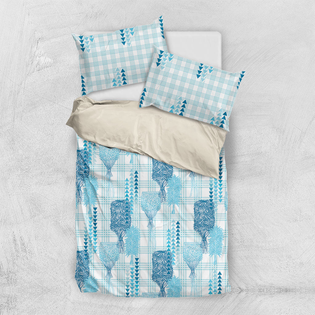 Aloha Hawaii Vintage Kahili Pa'a Lima Bedding Set Palaka Print Oceanic Turquoise