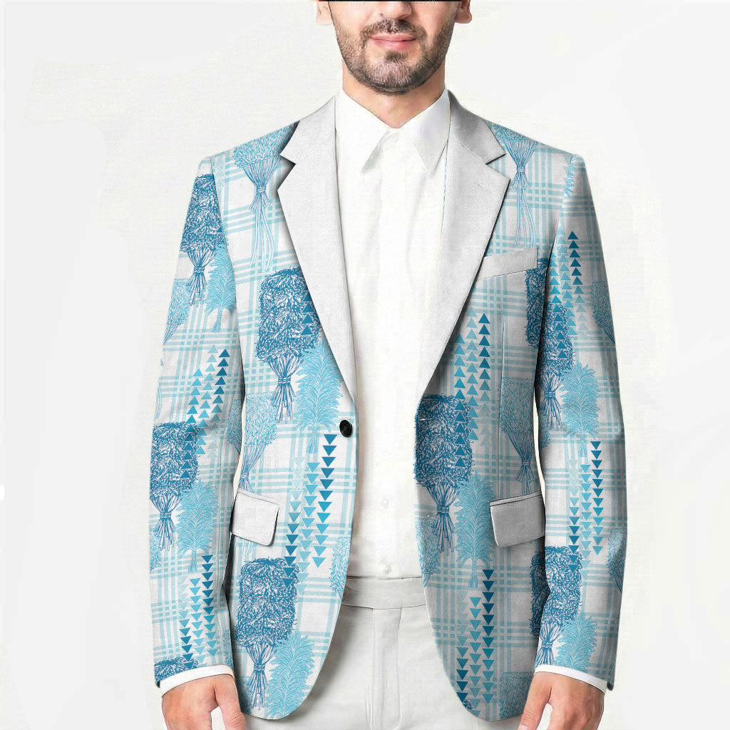 Aloha Hawaii Vintage Kahili Pa'a Lima Blazer Palaka Print Oceanic Turquoise