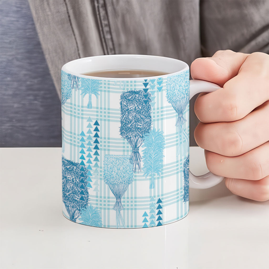 Aloha Hawaii Vintage Kahili Pa'a Lima Ceramic Mug Palaka Print Oceanic Turquoise