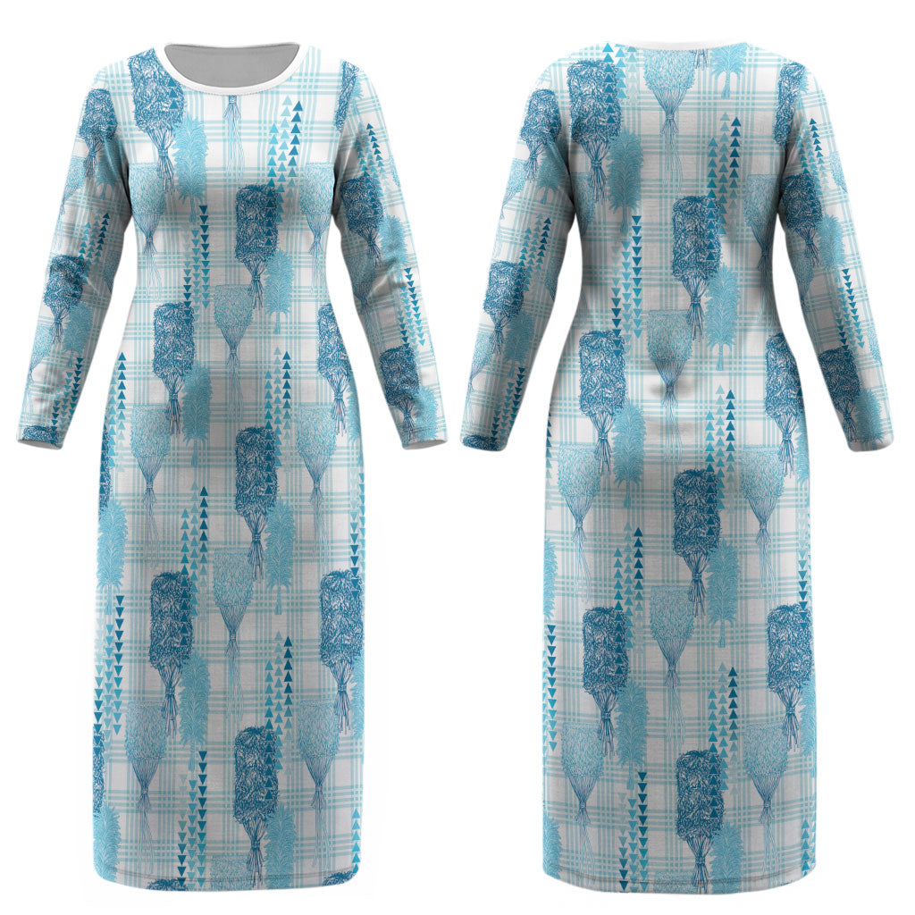 Aloha Hawaii Vintage Kahili Pa'a Lima Couples Matching Long Sleeve Bodycon Dress and Long Sleeve Button Shirt Palaka Print Oceanic Turquoise