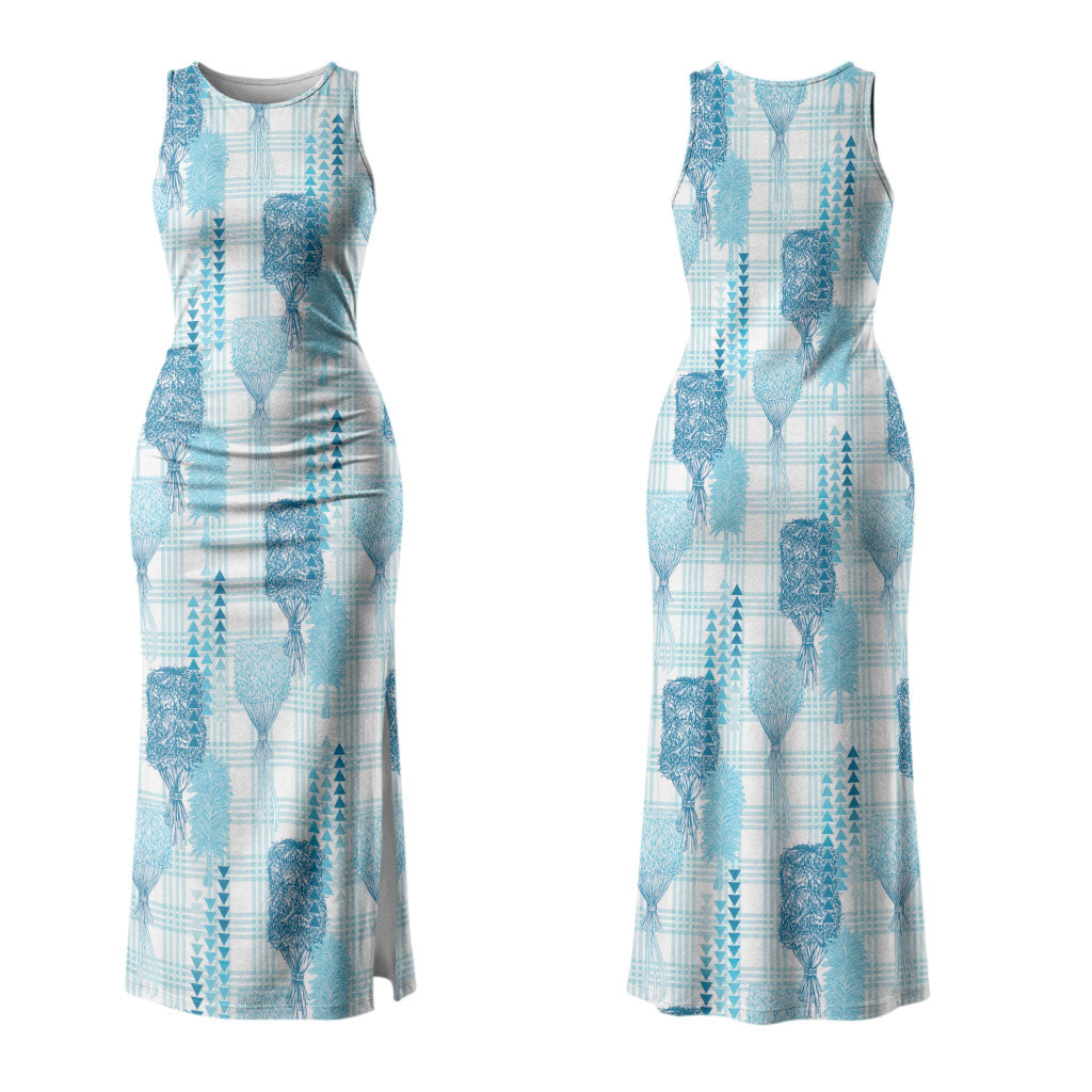 Aloha Hawaii Vintage Kahili Pa'a Lima Couples Matching Tank Maxi Dress and Hawaiian Shirt Palaka Print Oceanic Turquoise