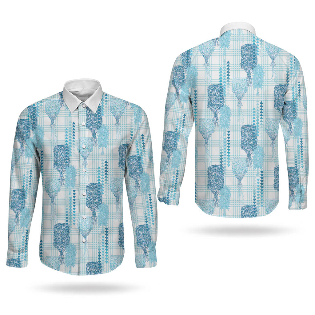 Aloha Hawaii Vintage Kahili Pa'a Lima Couples Matching Tank Maxi Dress and Long Sleeve Button Shirt Palaka Print Oceanic Turquoise