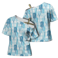 Aloha Hawaii Vintage Kahili Pa'a Lima Cross Shoulder Shirt Palaka Print Oceanic Turquoise