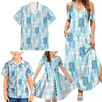 Aloha Hawaii Vintage Kahili Pa'a Lima Family Matching Summer Maxi Dress and Hawaiian Shirt Palaka Print Oceanic Turquoise