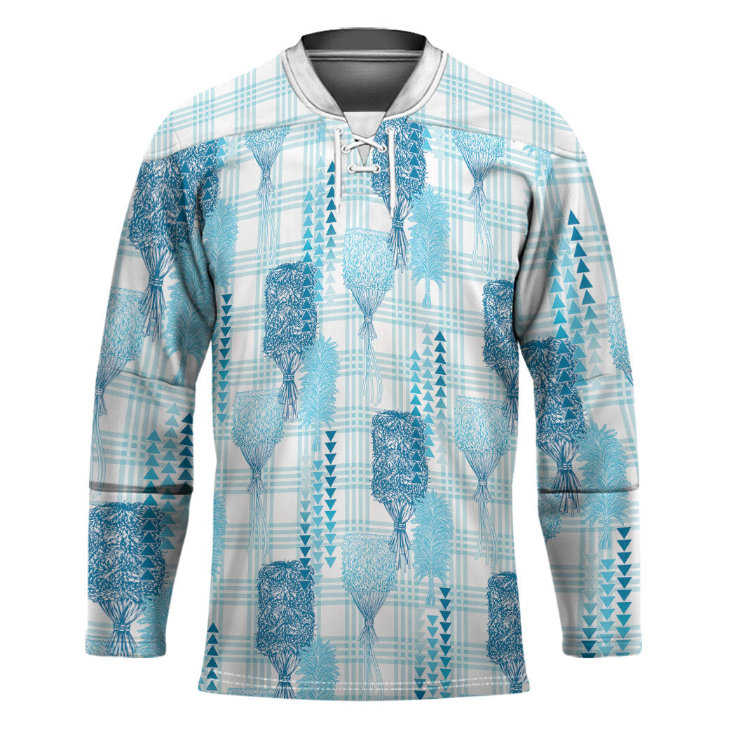 Aloha Hawaii Vintage Kahili Pa'a Lima Hockey Jersey Palaka Print Oceanic Turquoise LT7 Unisex Turquoise - Polynesian Pride