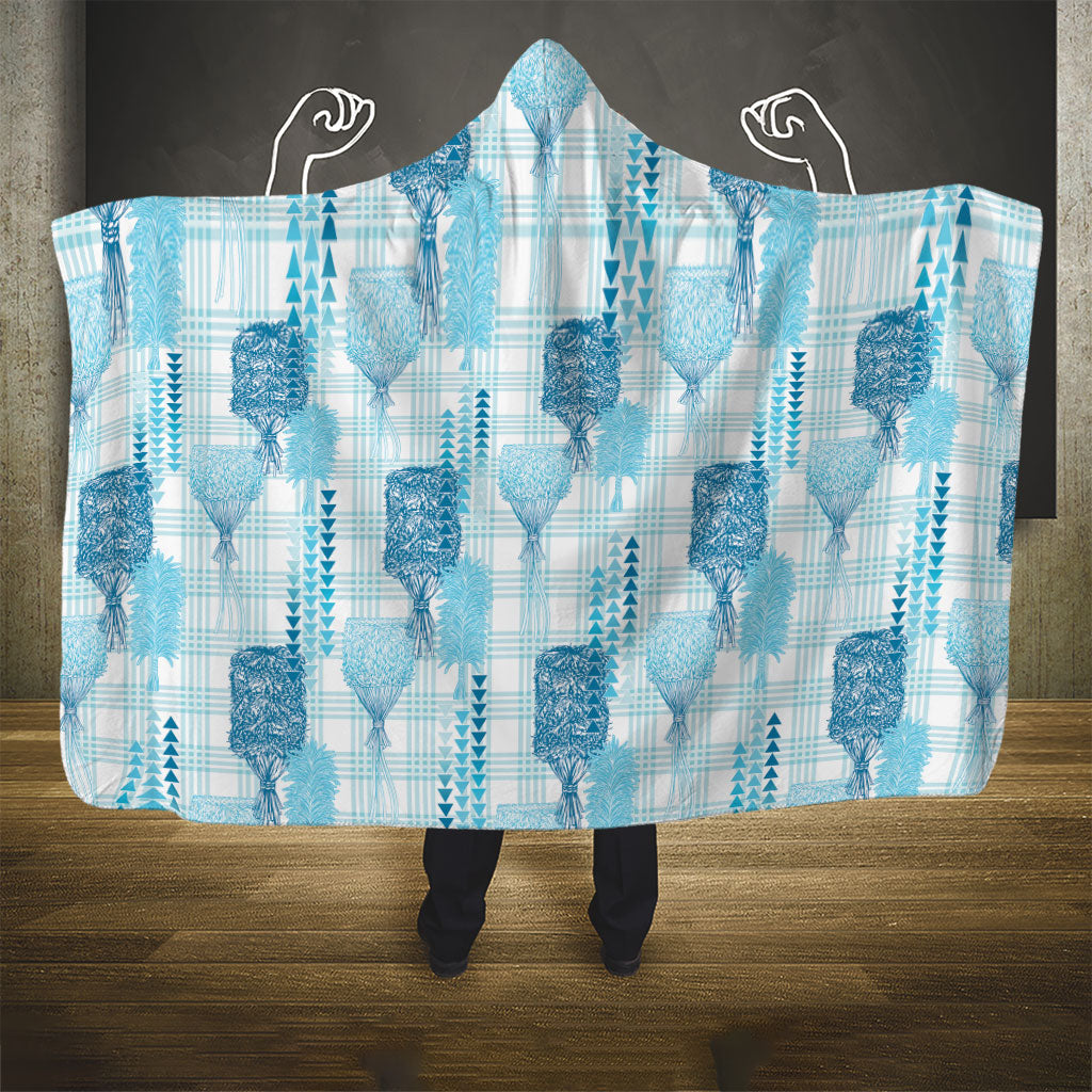 Aloha Hawaii Vintage Kahili Pa'a Lima Hooded Blanket Palaka Print Oceanic Turquoise