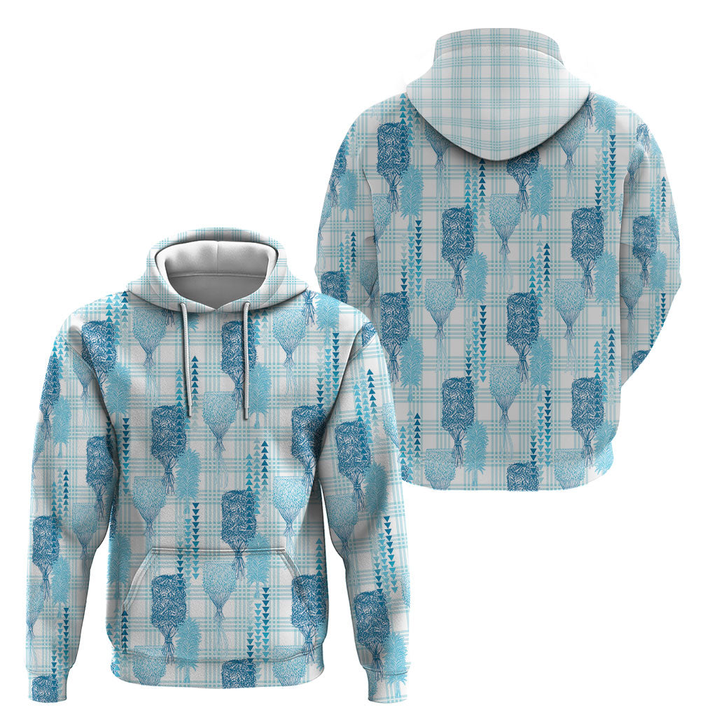 Aloha Hawaii Vintage Kahili Pa'a Lima Hoodie Palaka Print Oceanic Turquoise